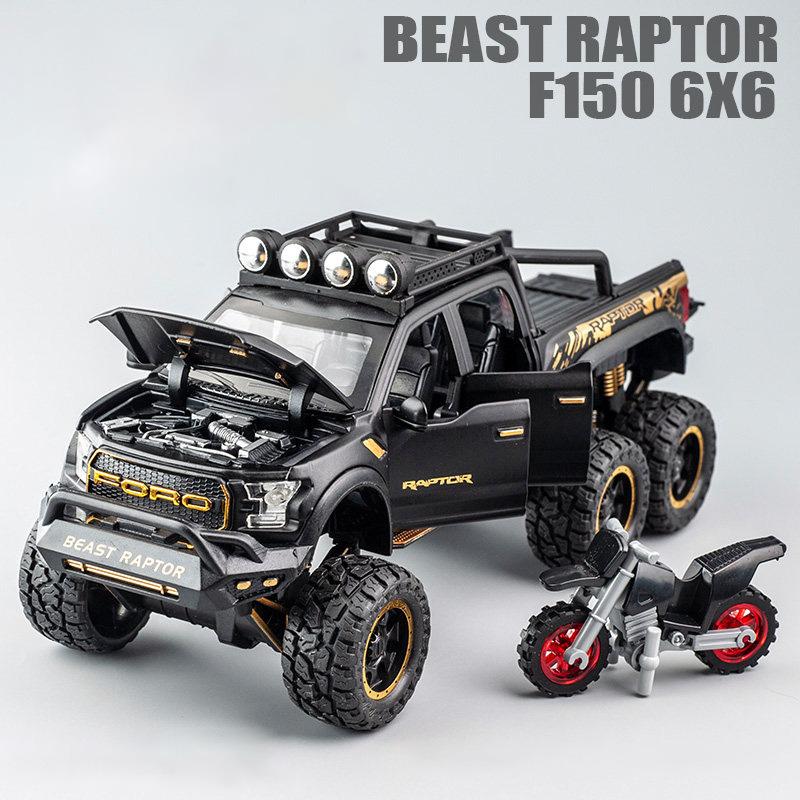 SSOO2 1:28 Ford Raptor F150 Alloy Diecast Car Model With With Sound Light Pull Back Car Toys For Children Xmas Gifts