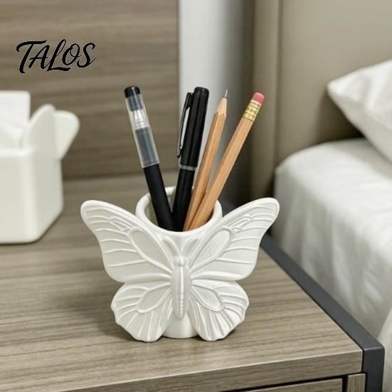 3D Printed Butterfly Pen Holder, Embossed Desk Organizer for Pencils Makeup Brushes, Large Capacity Storage Box for Home Office Decor