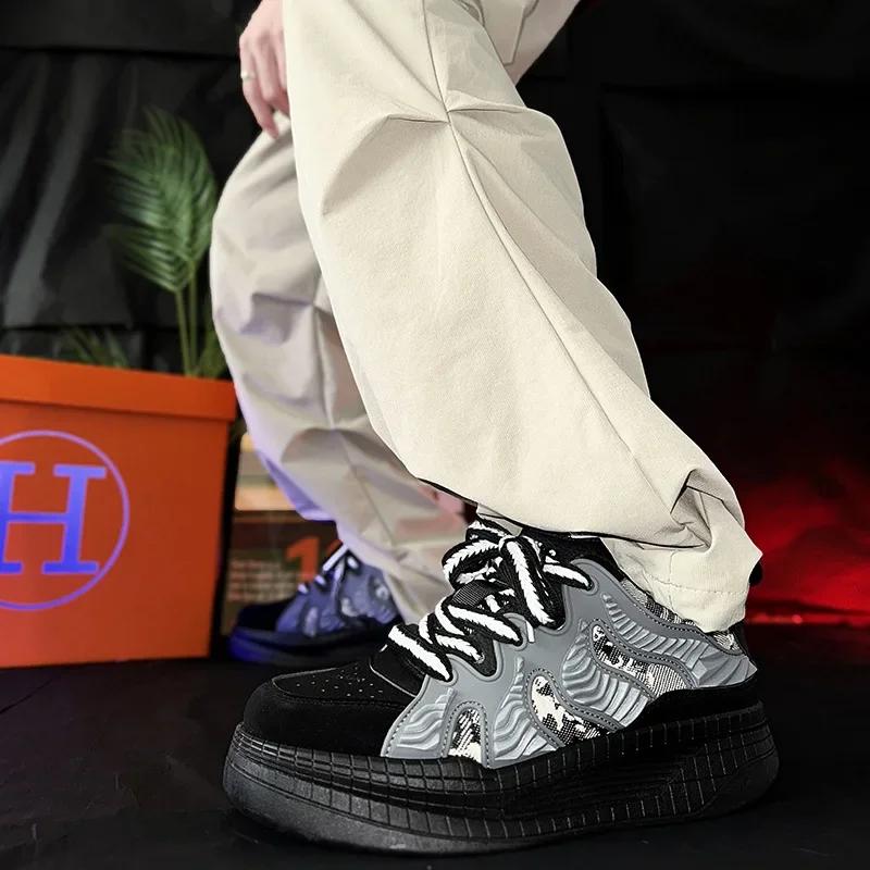 New Fashion Spring Autumn Sneakers Men Board Shoes Flats Vulcanize Outdoor Casual Sports Shoes Men's Thick Sole Bread Shoes