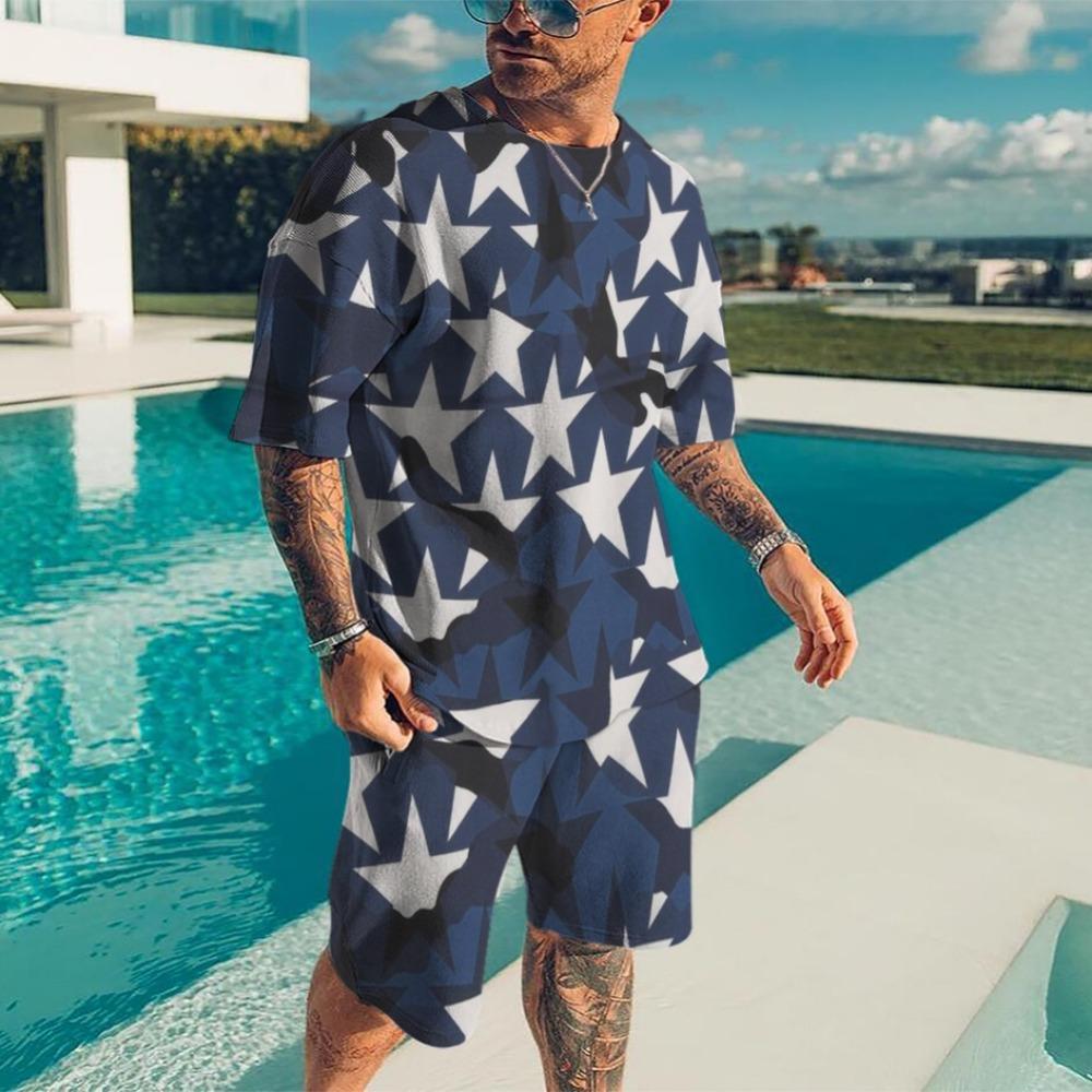 Fashion Men's Suit Summer Short Sleeve and Shorts 2-Piece Set Street Style 3D Printed Sports Shorts Loose Sportswear