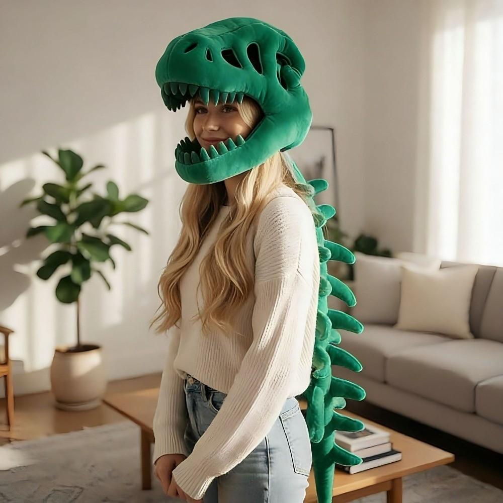 Cappello Peluche Dinosauro Design 3D Set Osso Animale Morbido Imbottito Testa Scheletro Dinosauro Copricapo Decorazione per la Casa
