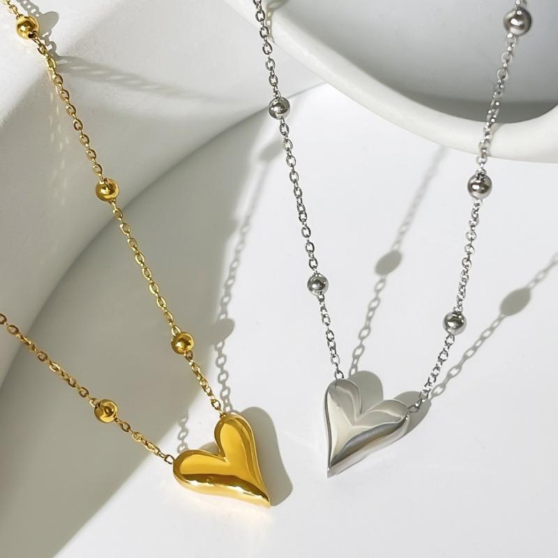 Stainless Steel Heart Pendant Chain Necklace For Women Stylish Trend Girls Neck Choker Jewelry Gifts Waterproof
