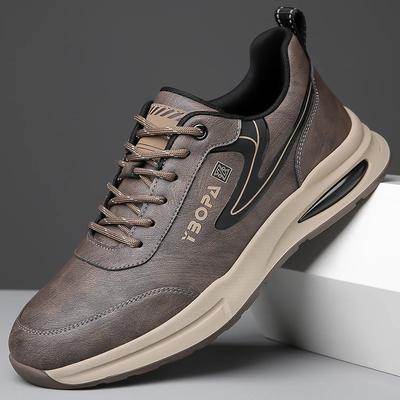 Mode Hochwertige Marke Herren Echtleder Freizeitschuhe Dicksohlige Abriebfeste Wanderschuhe Trendige Graue Sportschuhe für Herren
