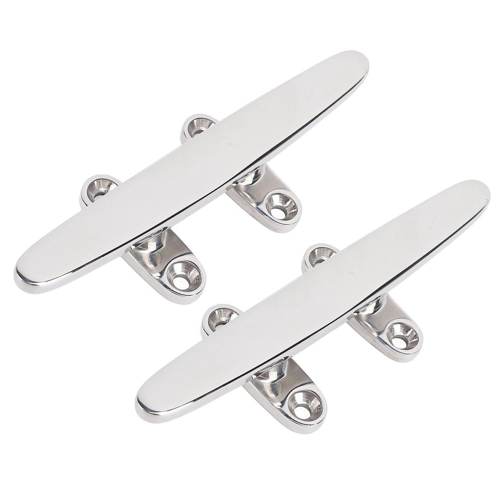 2Pcs 6in Boat Cleat 316 Stainless Steel Heavy Duty Flat Marine Grade Rope Cleat for Yacht Speedboat Cargo Ship
