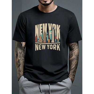 New York Print Men's Casual 100% Cotton Short Sleeve Printed Daily Fashionable Casual Summer Top T-Shirt