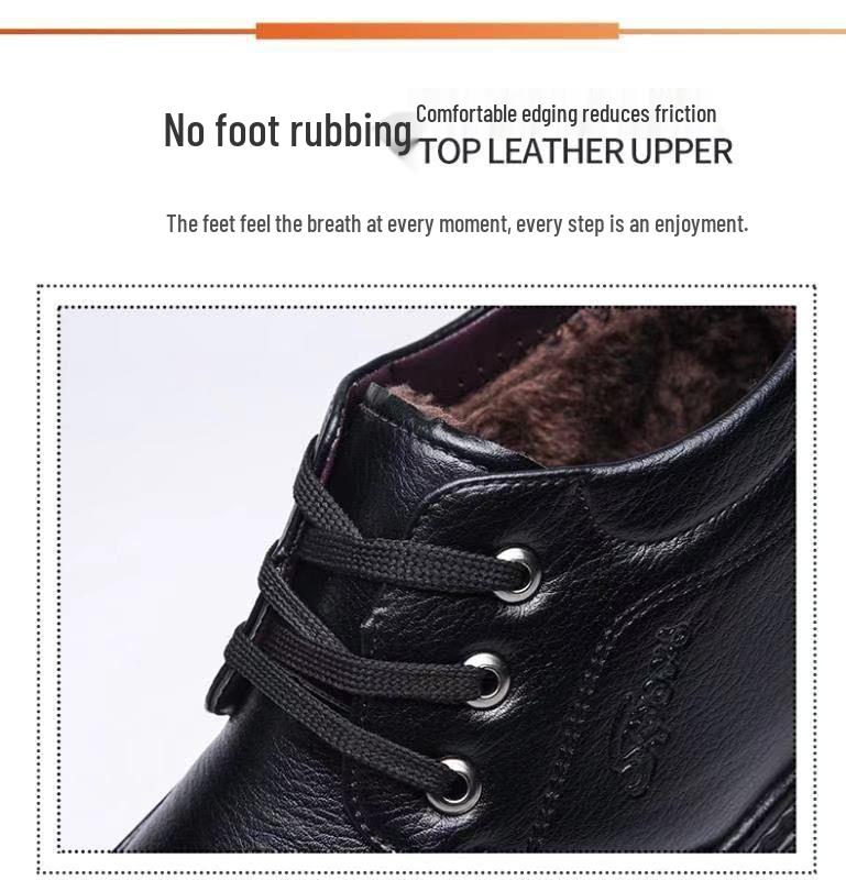 Warm Non-Slip Men's High-Top Cotton Leather Shoes for Winter