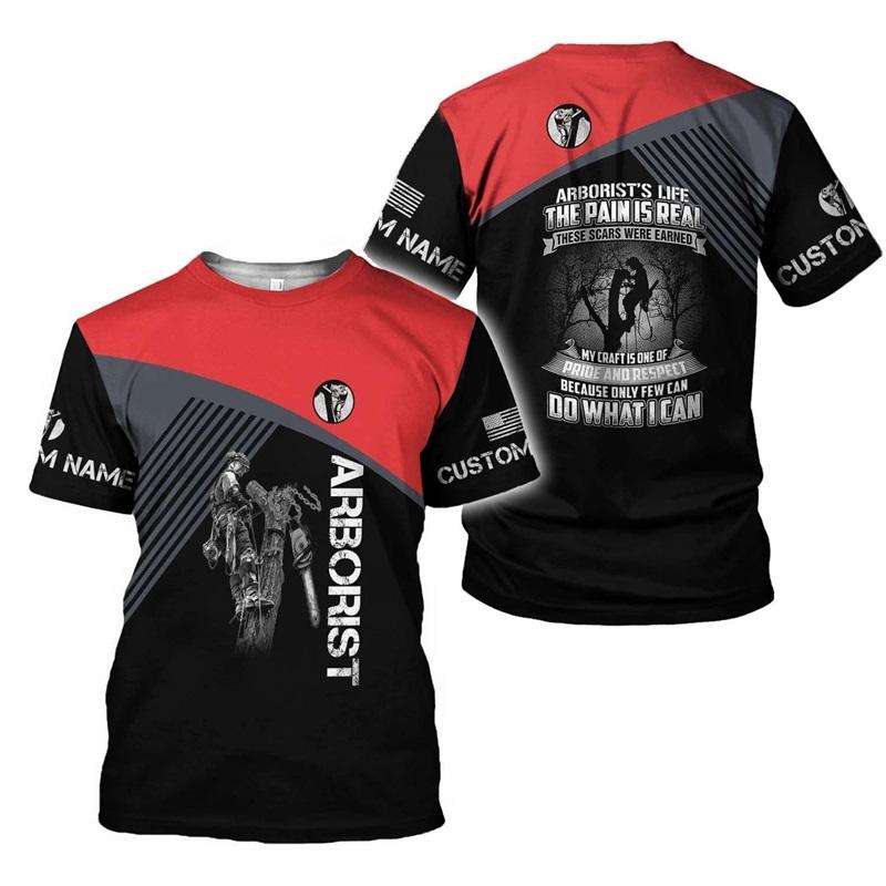 Personalisiertes Namens-3D-Druck-Baumpfleger-T-Shirt für Männer Holzfäller Kurzarm-Arbeitsshirts Cosplay Baumkletterer Holzfällerhemden