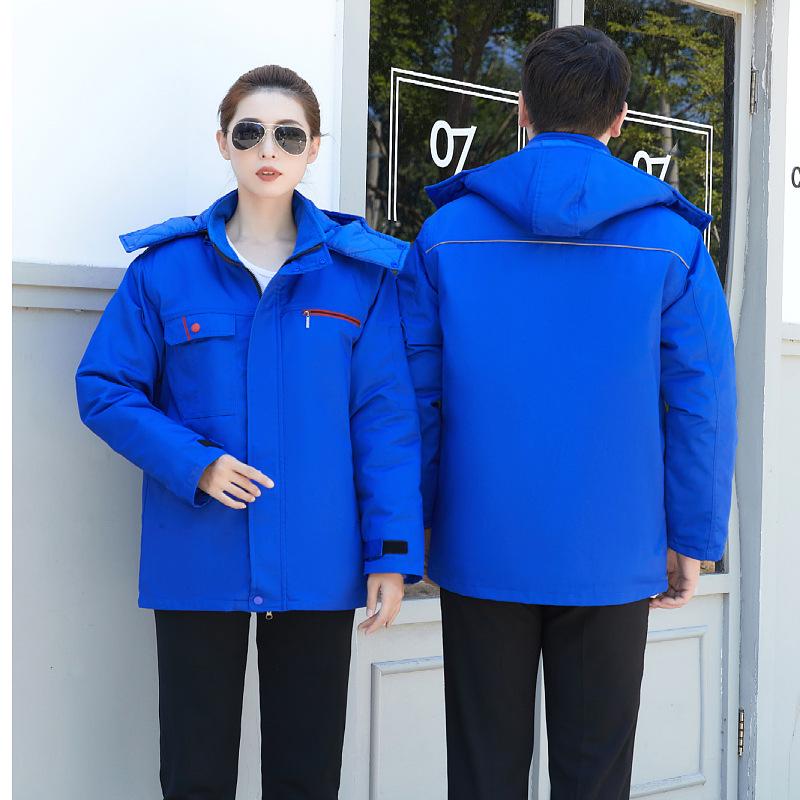 Autumn/Winter Cotton-Padded Workwear Jacket - Cold-Resistant, Embroidered Top for Outdoor and Cold Storage Protection.