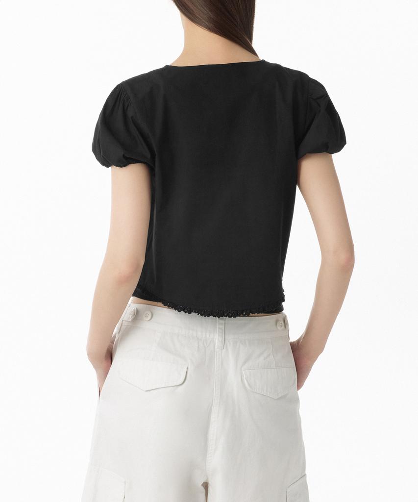 MUSINSA STANDARD WOMAN Women'S Cotton Puff Sleeve Tie-Up Blouse [Black]