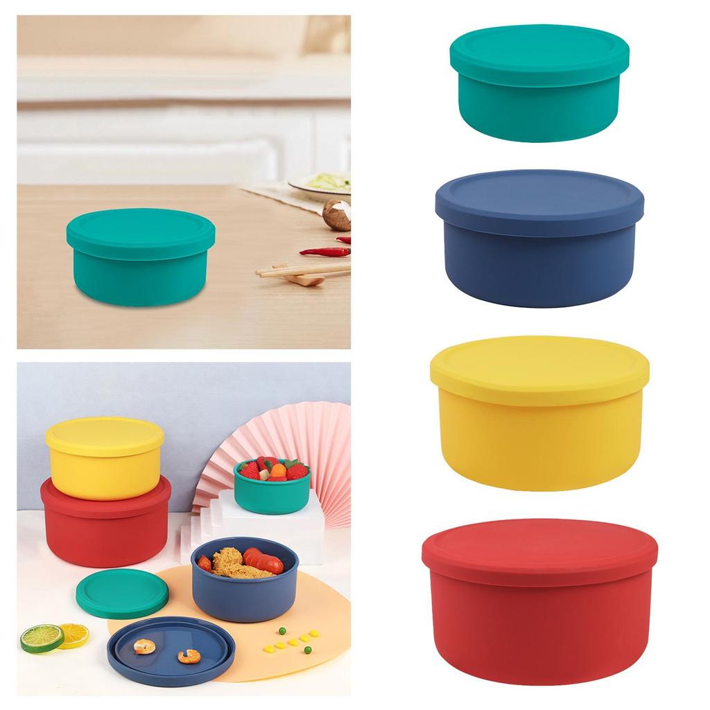 Silicone Compact Stackable Simple Round Lunch Boxes for Kids Camping Student