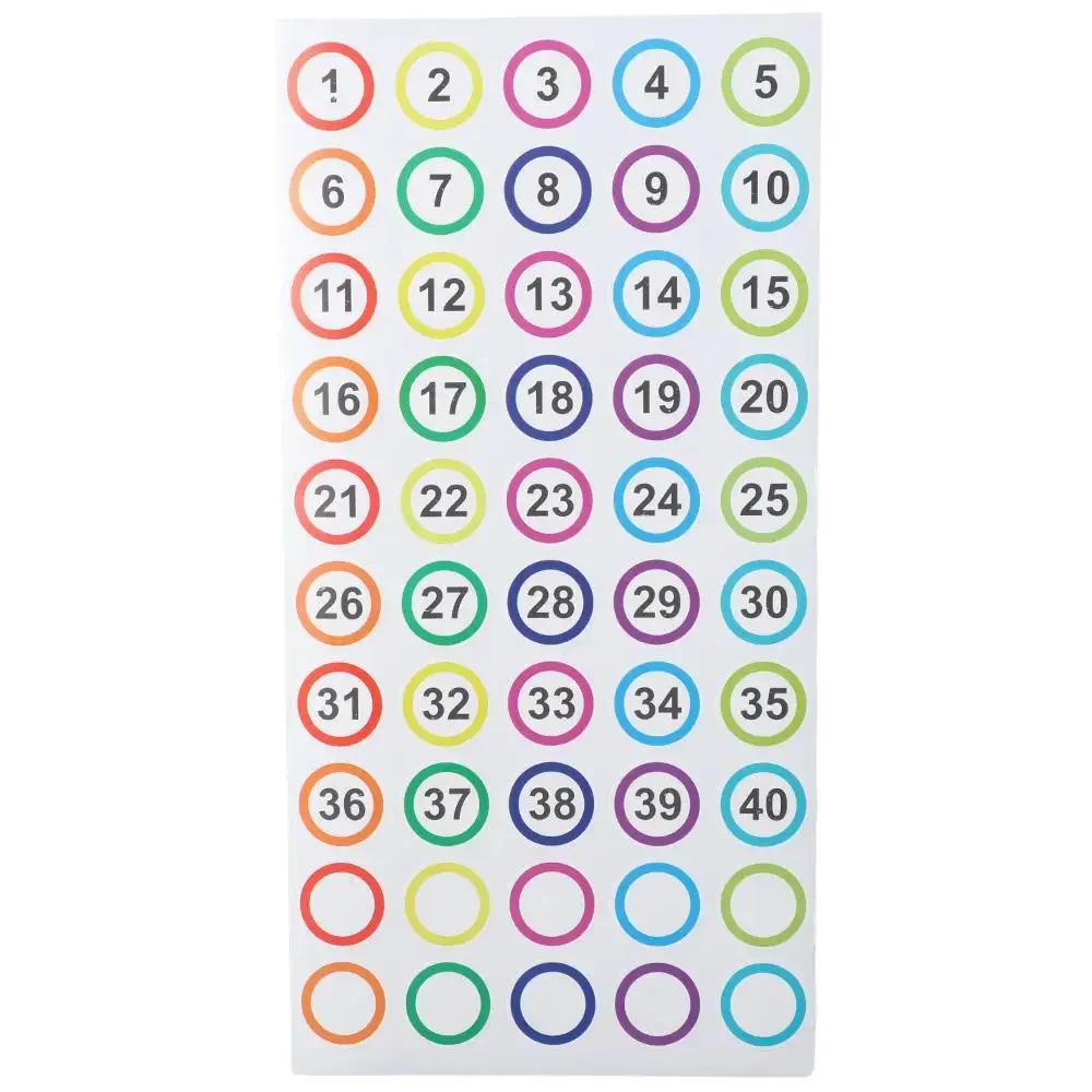 500Pcs 1-40 Numbers Stickers Self Adhesive Round Stickers Tags 1 Inch Colorful Label Home