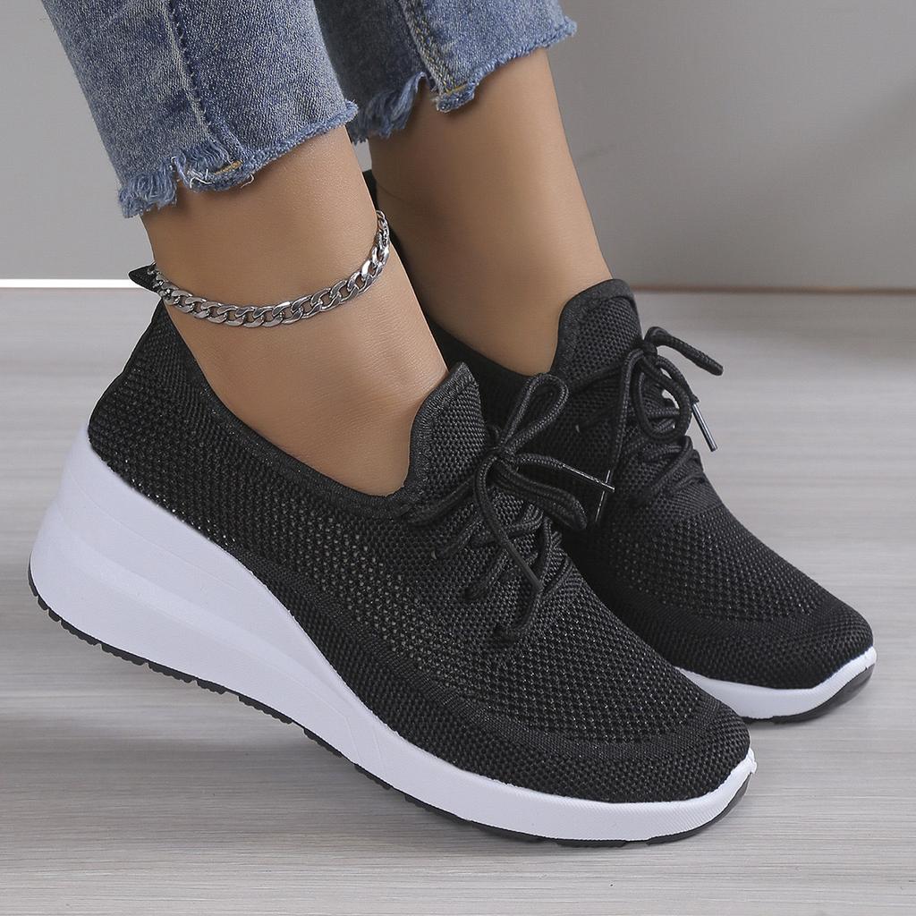 Breathable Wedge Sneakers Women Mesh Knitted Platform Sports Shoes Woman Casual Non-Slip Lace Up Tennis Shoes Ladies2025