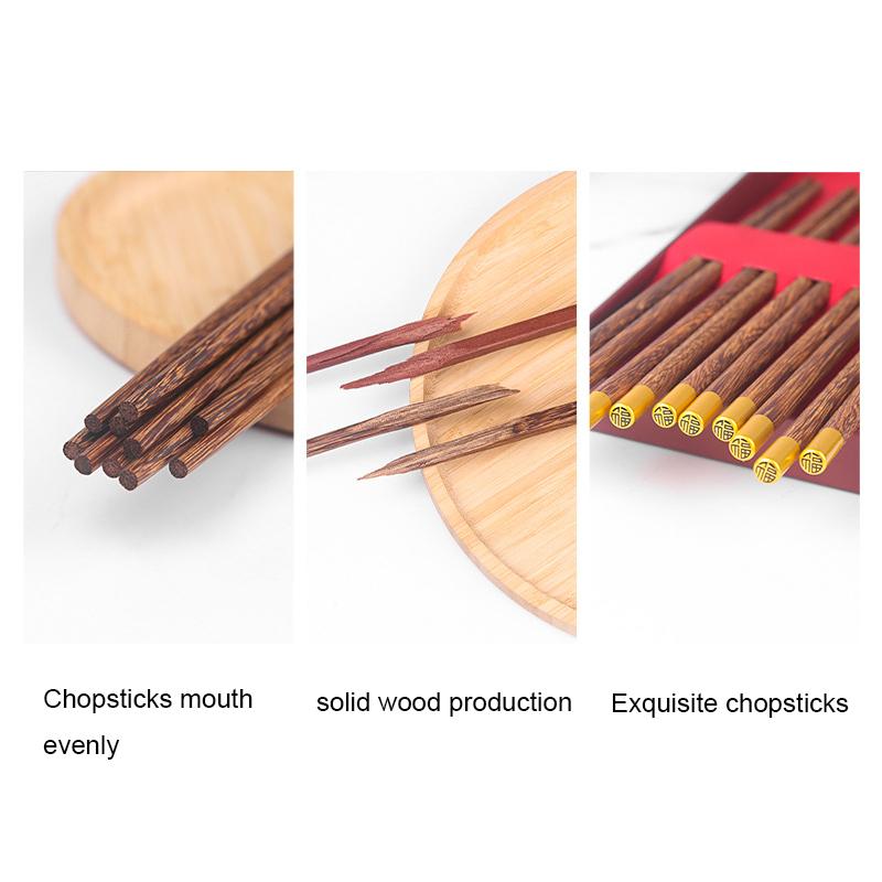 5 Pairs Chopsticks Gift Box Set Chicken Wing Wood Red Sandalwood Chopsticks Solid Wood Household Chopsticks Tableware Gift