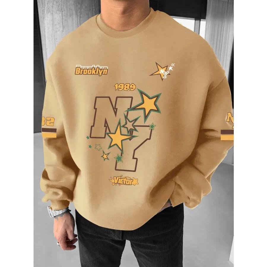 Spring and Autumn New Men's Crewneck Hoodie, Casual Street Style with Comfortable 3D Star Prints