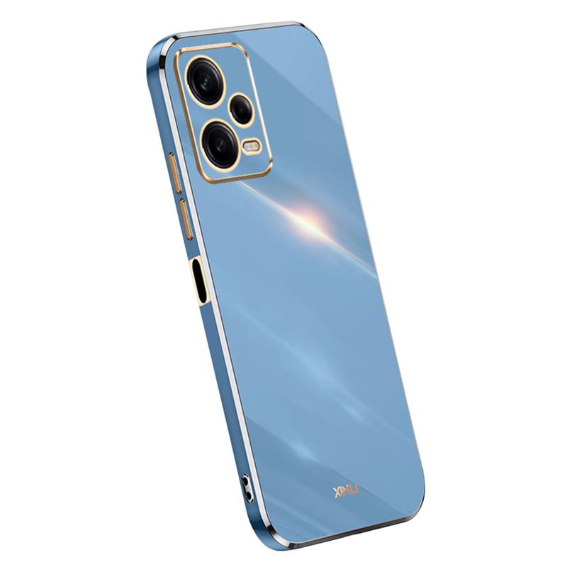 

XINLI Shockproof Phone Case for Xiaomi Redmi Note 12 Pro 5G,Electroplating Golden Edge TPU Phone Cover Blue
