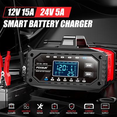 12V/24V Autobatterieladeger Vollautomatisch Mehrere Schutzfunktionen Schützt Schnellladeger LCD-Display 300W