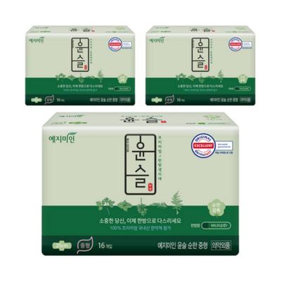 Yejimiin Yunsul Podpaski higieniczne ze skrzydełkami, rozmiar średni, 16 podpasek w opakowaniu × 3 opakowania