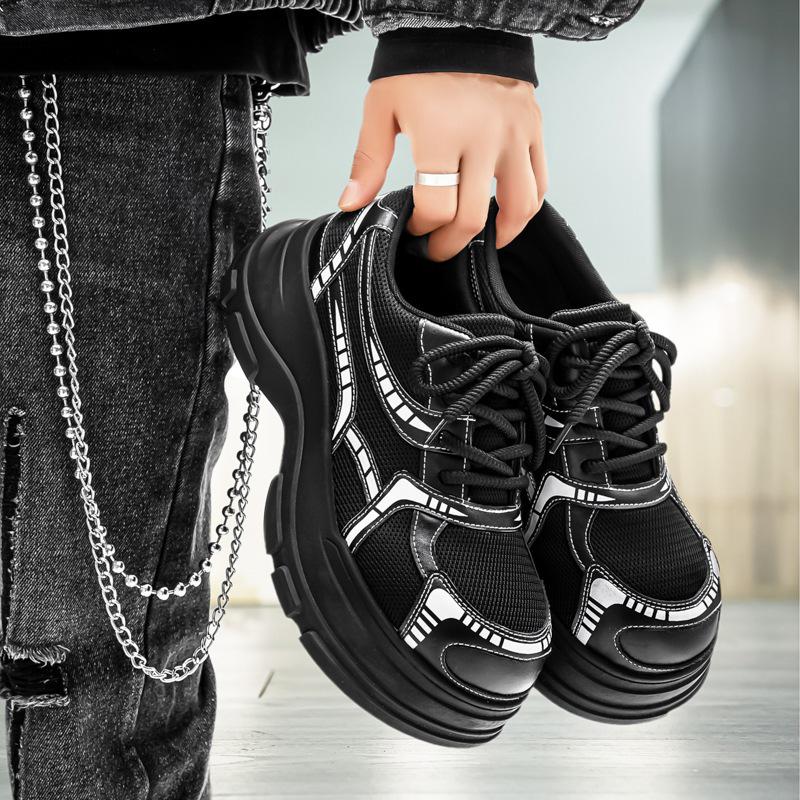 Men's Black Leather Height-Increasing Derby Shoes - 2025 Autumn/Winter Collection, British Style with Thick Sole