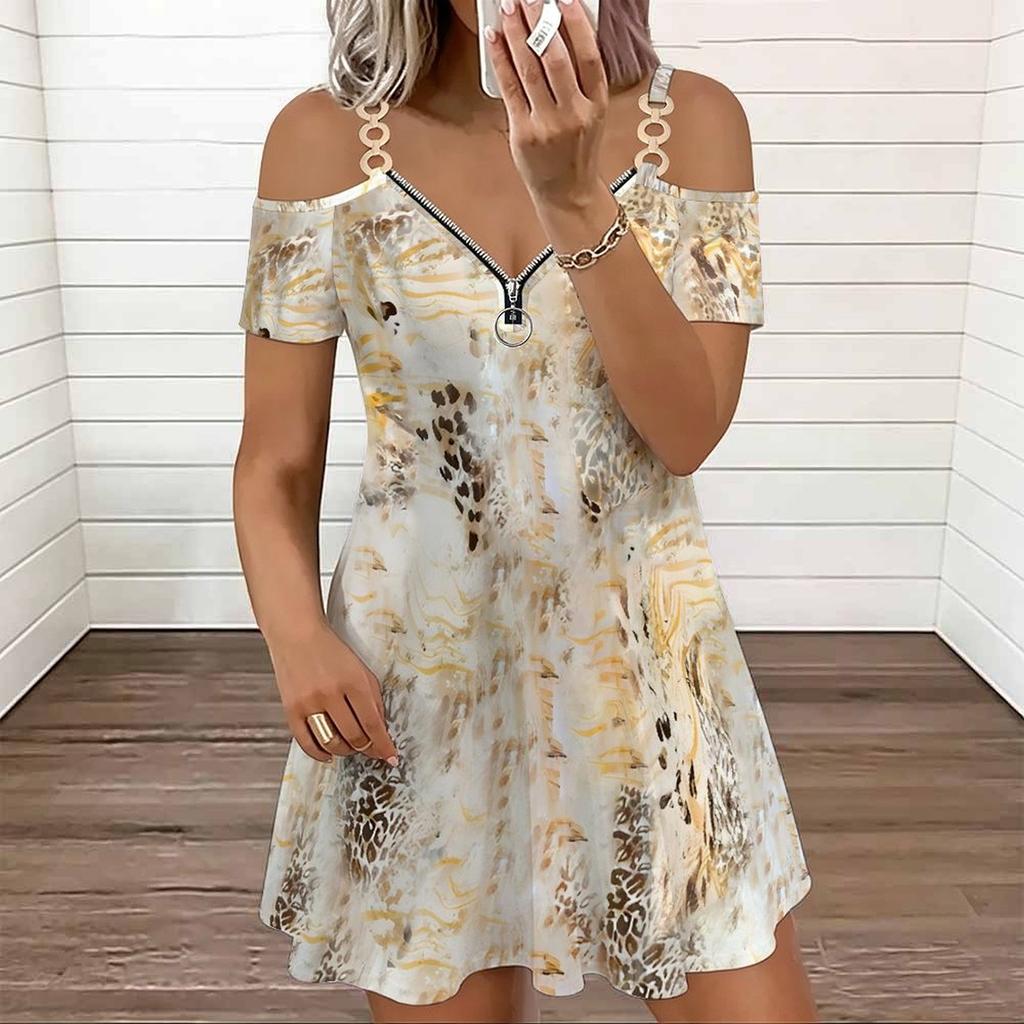 Women Adjustable Strap Plus Size Dress Ink Floral Printed Loose Summer Sundress