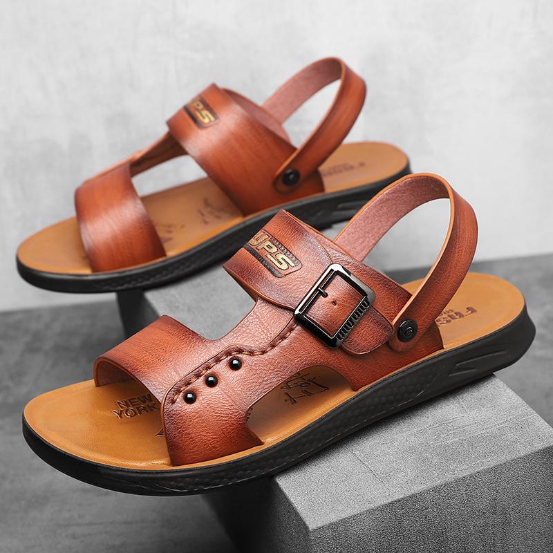 Men's Sandals  New Summer Super Fiber Soft Sole Anti Slip Beach Shoes, Dual Use for Driving and Leisure, External Wear Sanda