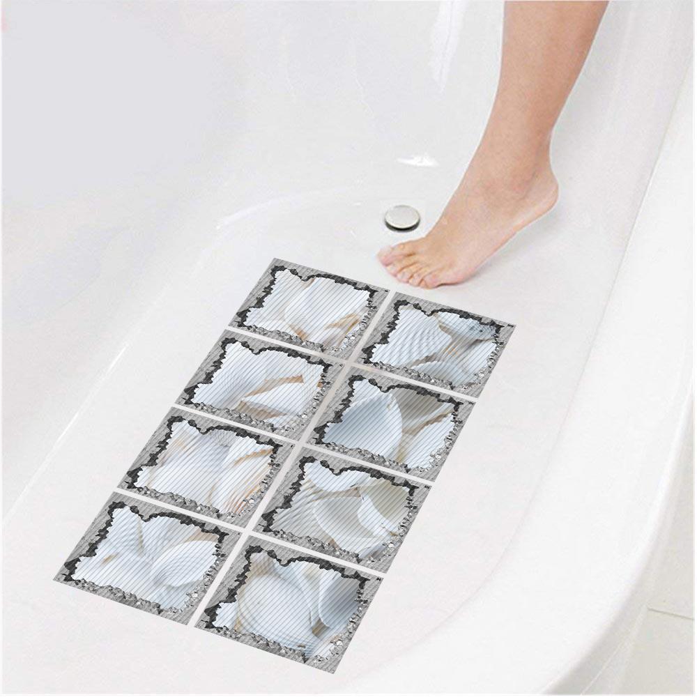 8Pcs 3D Bathtub Anti-Slip Stickers - Waterproof PVC Bathroom Safety Decals - Decorative 13x13cm Removable Self-Adhesive Mural