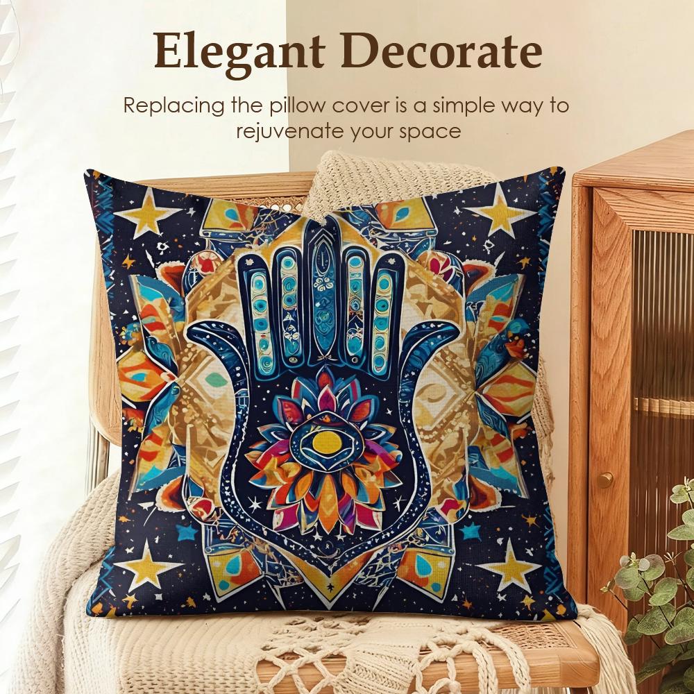 

Classic Hamsa Cushion Cover Natural Linen Organic Fabric DoubleSided Printing Sofa Home Decor Gift Pillow Case 30x30cm