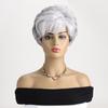 Short Grey Silver Wigs for White Women Natural Layered Pixie Cut Wigs with Bangs Synthetic Short Gray Hair Wig for Older Women