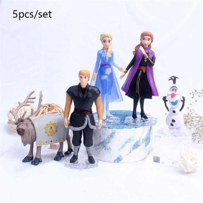 Enchanting 5pcs Snow Queen Anna Elsa Frozen 2 Olaf Sven Kristoff Action Figures Set
