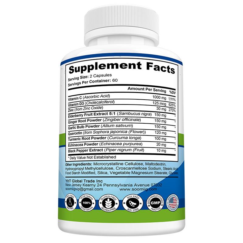 Vitamin C, Vitamin D3, Zinc, 7 Natural Herbal Extracts, Multivitamin Supplements, 120 Capsules