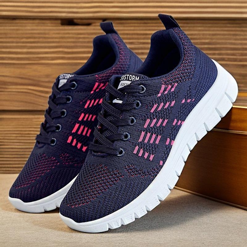 Shoes women's new sports shoes flying woven lace-up women's shoes soft-soled breathable sports shoes women's lightweight and comfortable running shoes