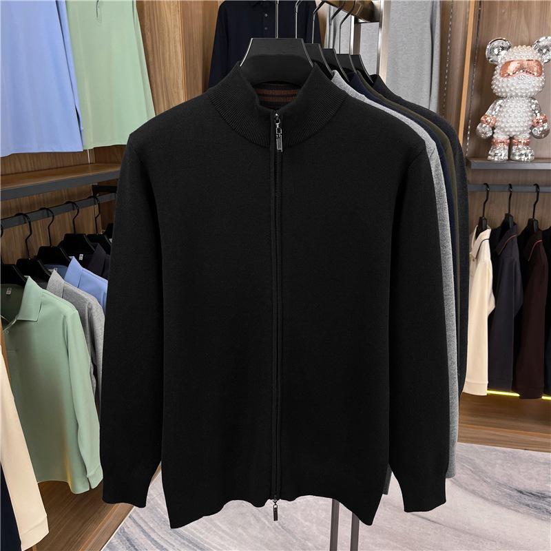

Men s 48-Count Double-Strand Wool Silk 16-Gauge Zipper Sweater Coat, Warm Thickened Knit Cardigan for Autumn/Winter M чорний