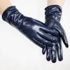 Sheepskin Leather Gloves Women's Fashion Elastic Style Velvet Lining to Keep Warm in Autumn and Winter Retro Color Points
