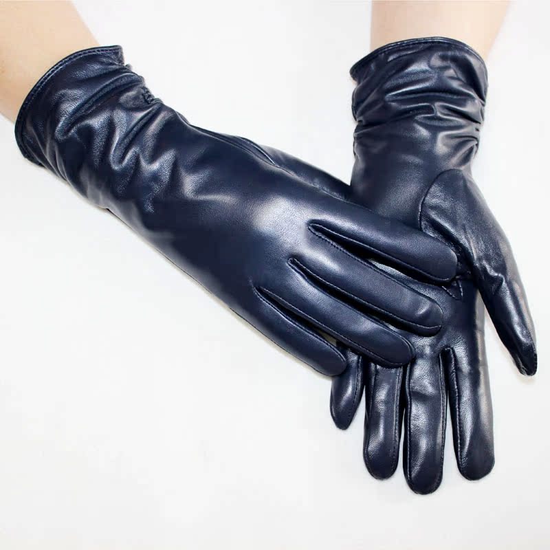Sheepskin Leather Gloves Women's Fashion Elastic Style Velvet Lining to Keep Warm in Autumn and Winter Retro Color Points