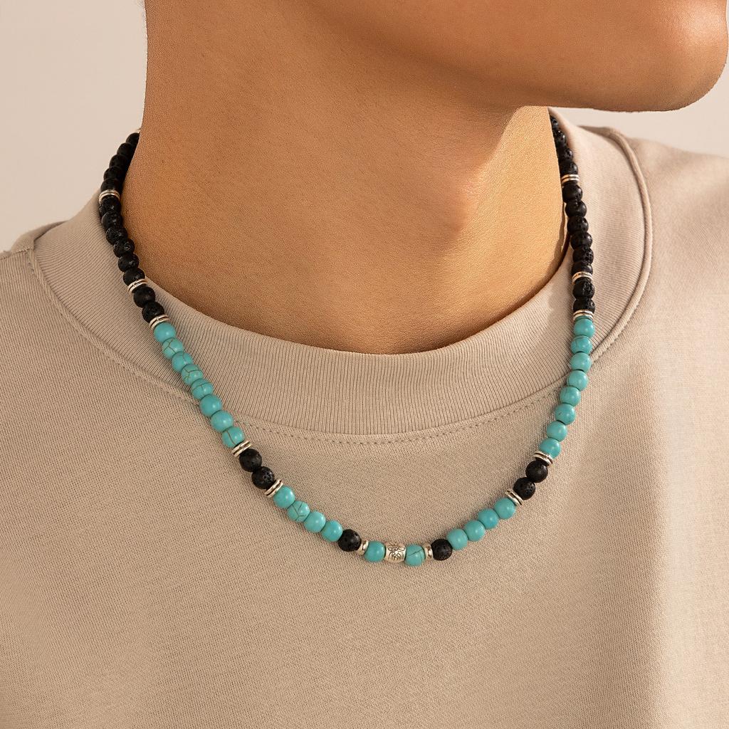 Modische Persönlichkeit Vulkanstein Perlenkette für Männer Hip Hop Nischen Design Männer Schlüsselbein Kette