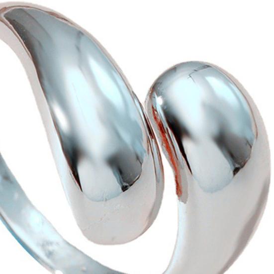 Women Ring Open Adjustable Water Drop Shape Electroplated Stainless Metal Birthday Gift Solid Color Commute Knuckle Ring Finger Jewelry
