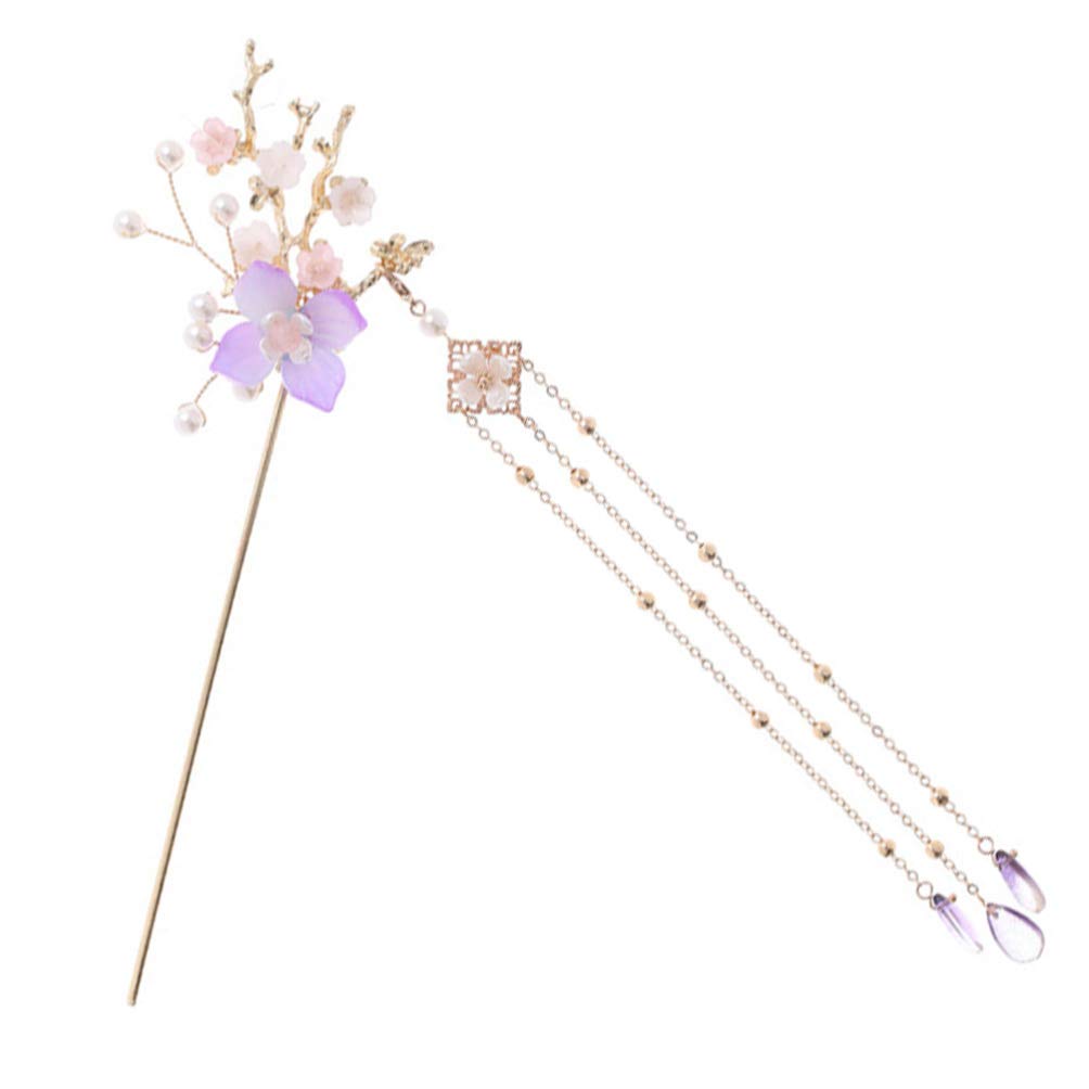 FRCOLOR Retro Heck Hairpin with 1 Japanese Hair Ornament with Artificial Jade Pearl Vintage Style for Long Hair Gift Compatible Tassel, Piece, Inlay,