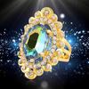 Women Rainbow Color Big Ellipse Glass Rhinestone Hollow Party Ring Gift Jewelry