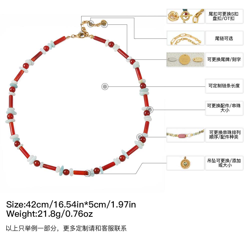 GEMCHIC Women s New Summer Color-Blocking Red Blue Beaded Necklace Handmade Amazonite Carnelian Chic Clavicle Chain Jewelry
