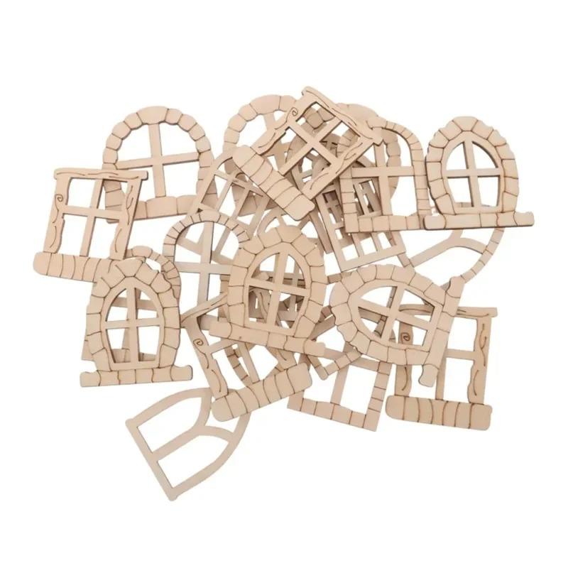 

25pcs DIY Wood Door Mini Furniture Miniature Furniture Window Accessories House Miniature Door Decor Miniature Figurines Prop 6cm