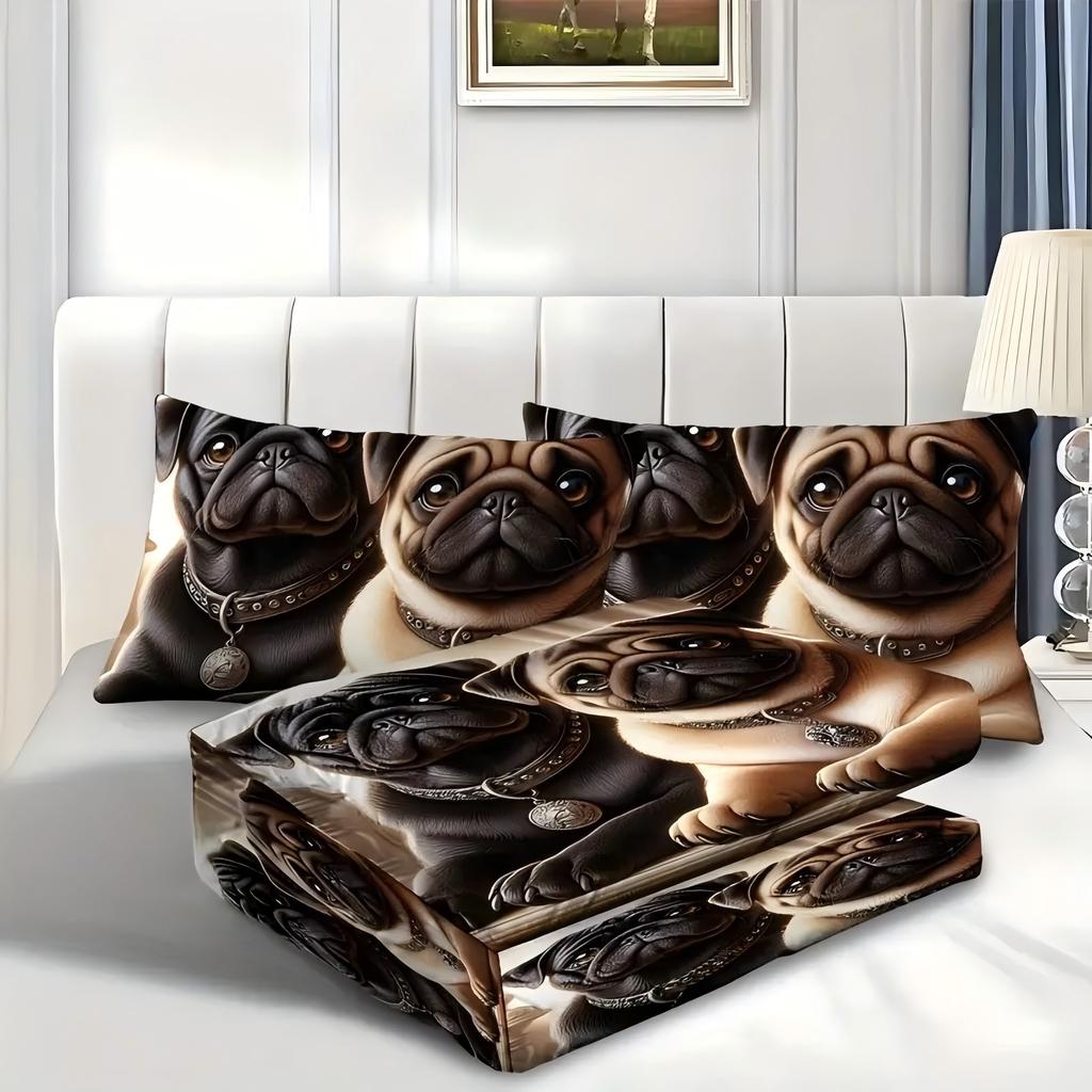Cute Puppies Pattern 3D Printed Bedding Set Cute Animal Theme Duvet Cover Set Soft Comfortable Home Luxury Quilt Cover Set