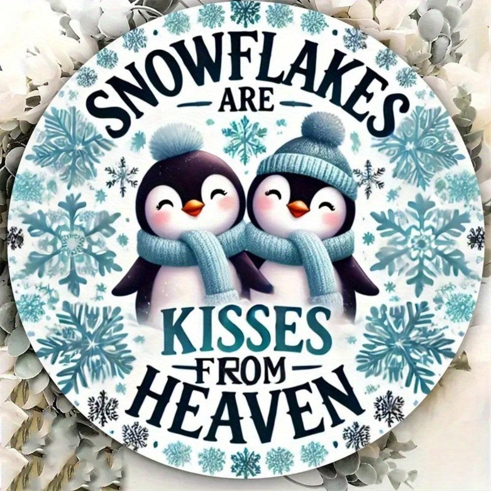 Metal Snowflake Penguin Sign Kisses from Heaven Gift Home Decor Waterproof 20x20