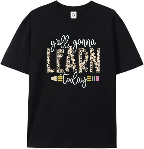 Teacher T Shirt for Women: Learning Teach T-Shirts Leopard Teachers Tees Teaching Gifts Short Sleeve S разноцветный