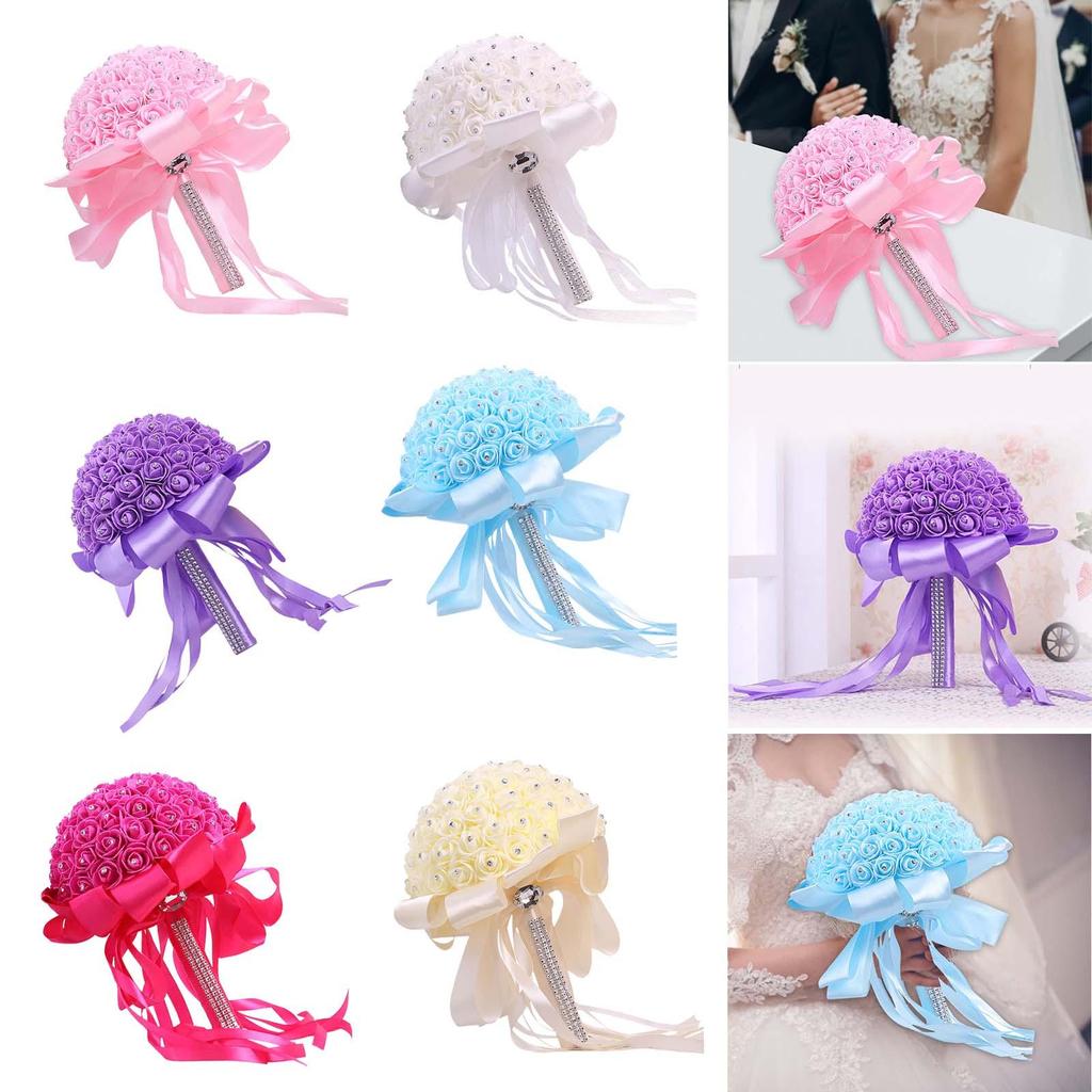 Bridal Bouquet Artificial Roses Flowers Bride Bouquets Ribbon Material Foam Comfortable Decorative