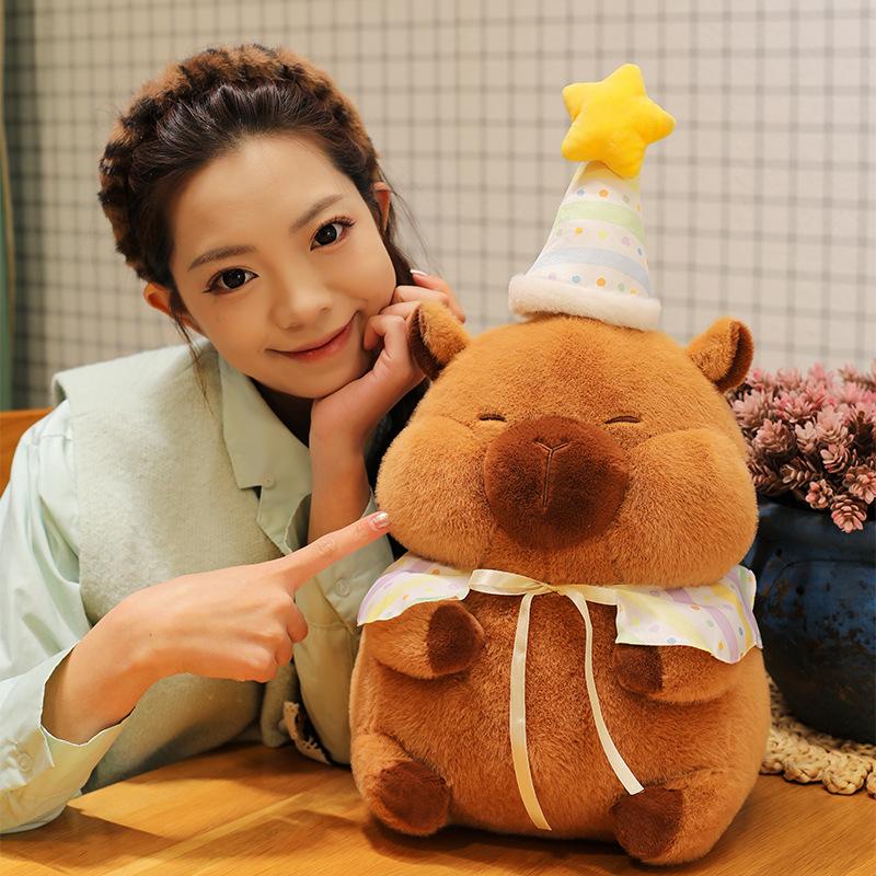 New Creative Kapibara Doll Plush Toy Doll Throw Pillow Ugly Cute Birthday Hat Capybara Doll