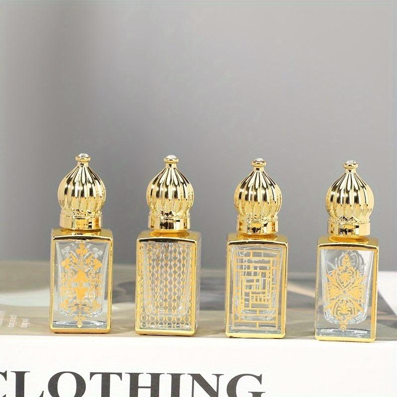 2 Pcs/set Random Pattern Luxury Golden Essential Oil Roller Bottle Refillable Perfume Bottle Glass Roll-On Essential Oil Bottle Cosmetics Container