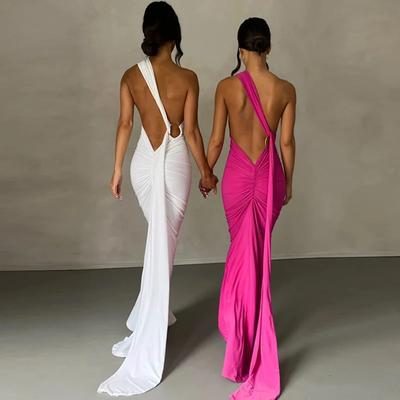 Hugcitar Una Spalla Backless Sciarpa Regolabile Loop Increspato Sexy Maxi Vestito 2023 Donne Eleganti Y2K Streetwear Festival Outfit
