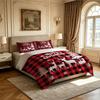 3pcs(1 Bedspread + 2 Pillowcases) Featuring Red and Black Plaid Christmas Elk and Snowflake Pattern Perfect for Home Decorati