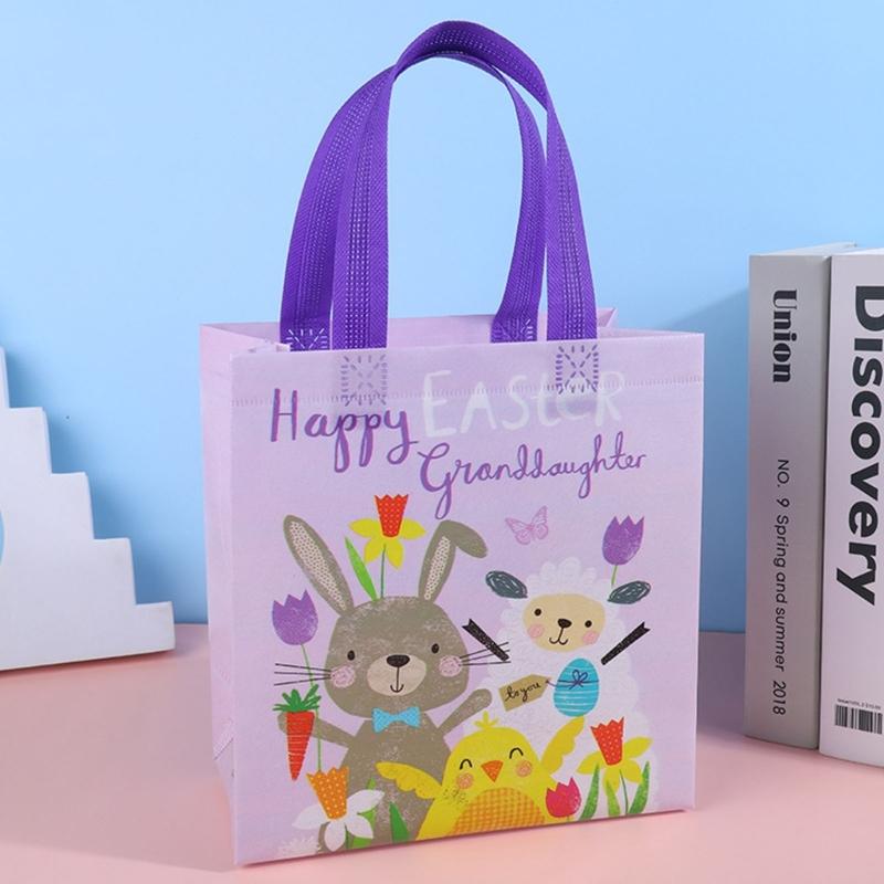 Set of 4 Easters Bags Easters Baskets Easters Craft Bag Reusable Easters Bag Nonwoven Texture for Eggs and Candy Storage