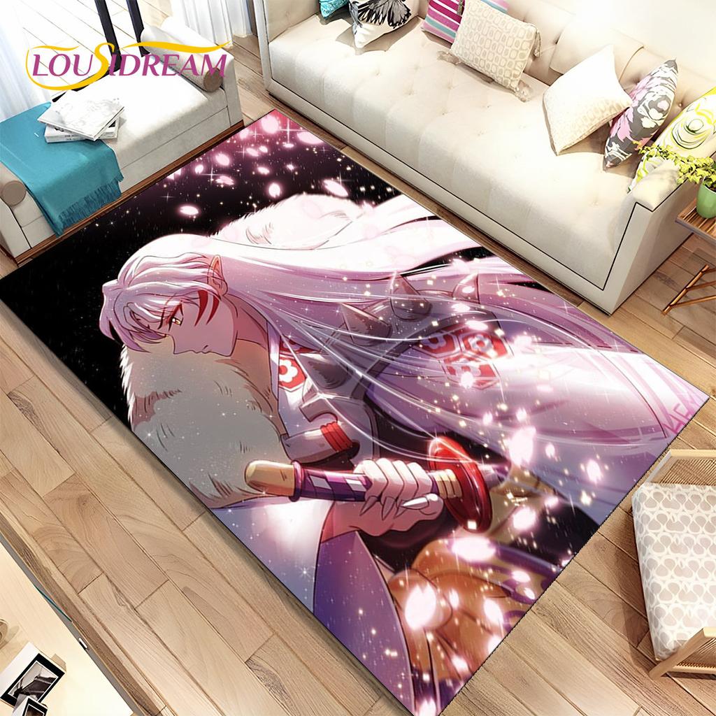 Anime Inuyasha Cartoon Area Rug Large,Carpet Rug for Living Room Bedroom Sofa Doormat Decoration,kids play Non-slip Floor Mat 3D