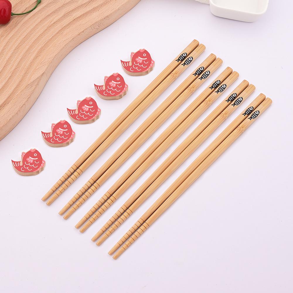 5 Pairs Bamboo Wooden Chopsticks Chinese Food Tableware Japanese Sushi Sticks Washable Dishes Kitchen Accessories Set